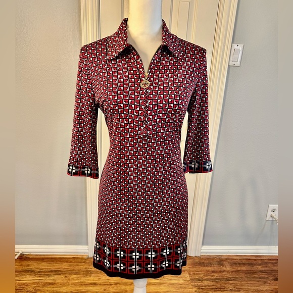Tory Burch Dresses & Skirts - ✨ Tory Burch 100% Silk Geometric Print Zip Collar Shift Dress LIKE NEW Size S